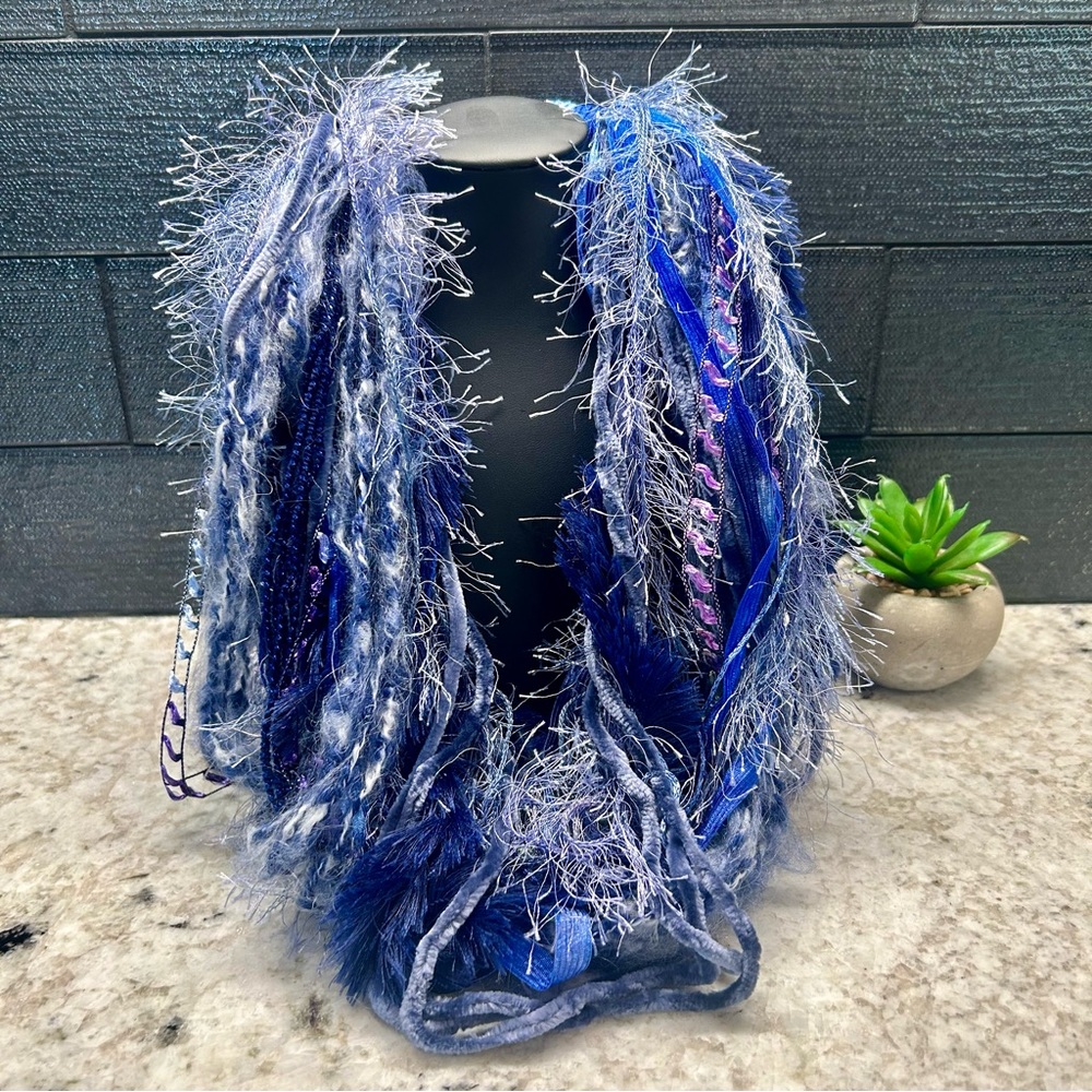 Unique Blue Designer Yarn Necklace